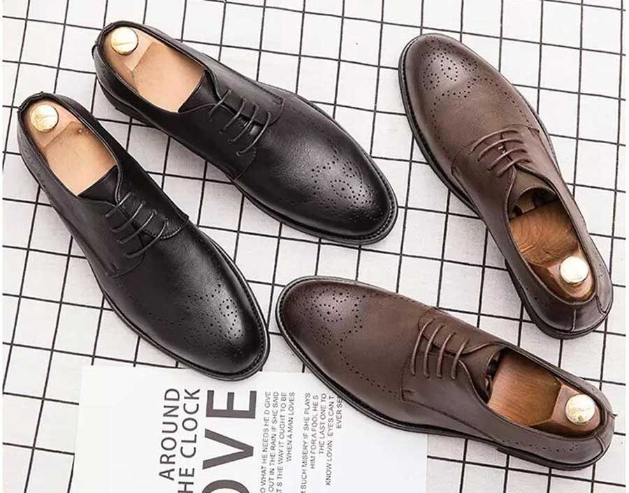 Men's retro brogue leather derby dress shoes