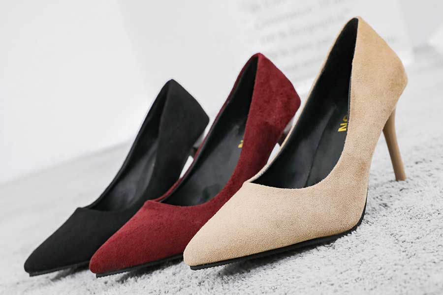 Women's suede slip on mid heel dress shoes