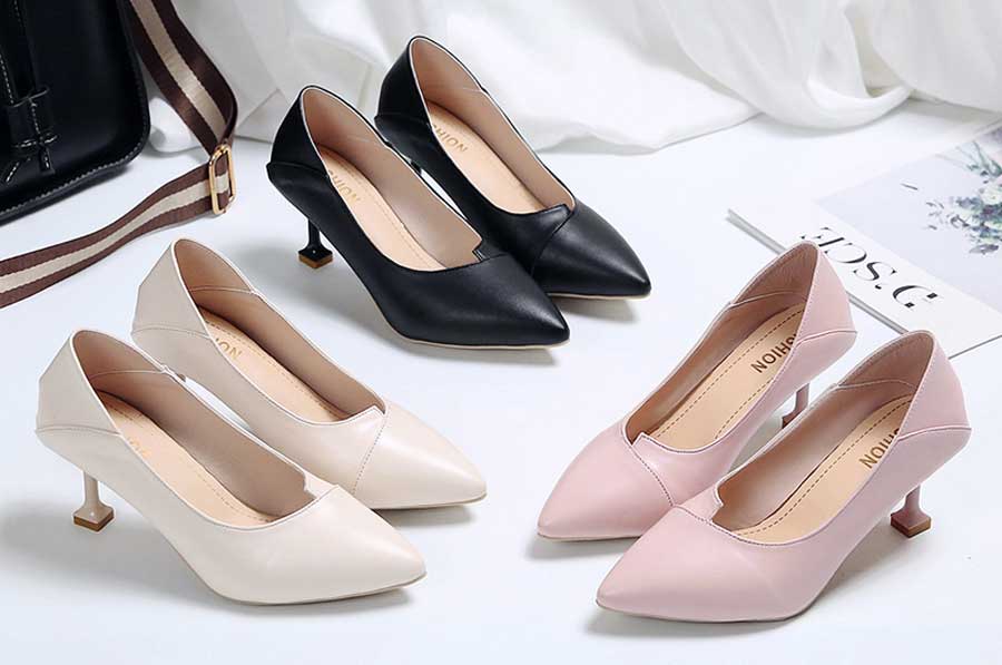 Women's plain slip on mid heel dress shoes
