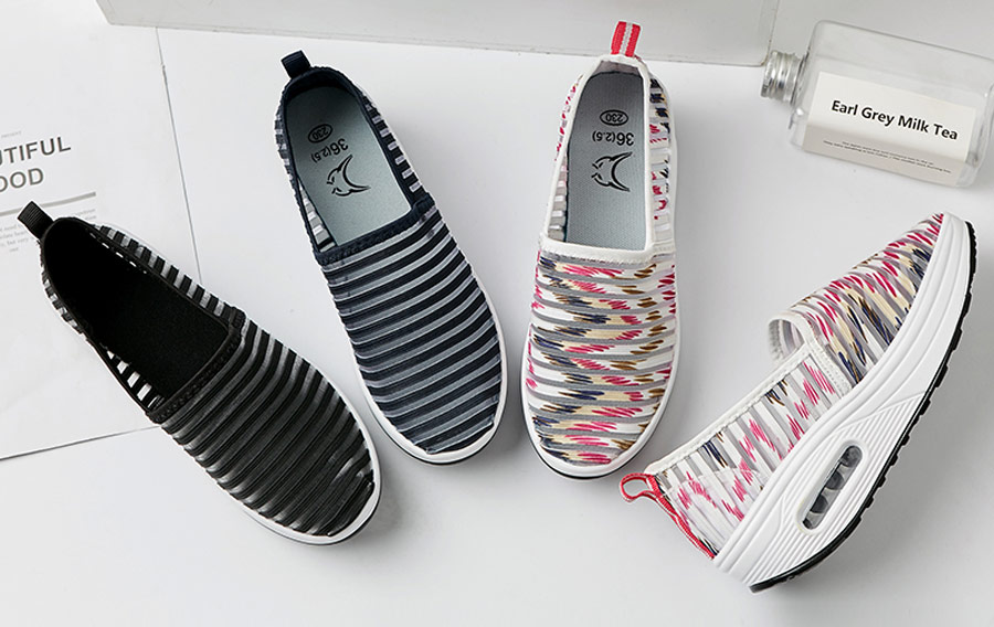 Women's flyknit stripe clear slip on rocker bottom shoe sneakers