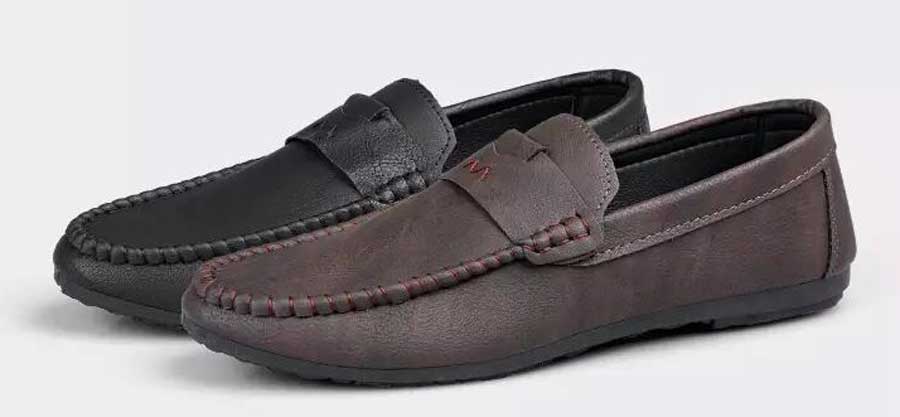Men's M sewed on penny leather slip on shoe loafers