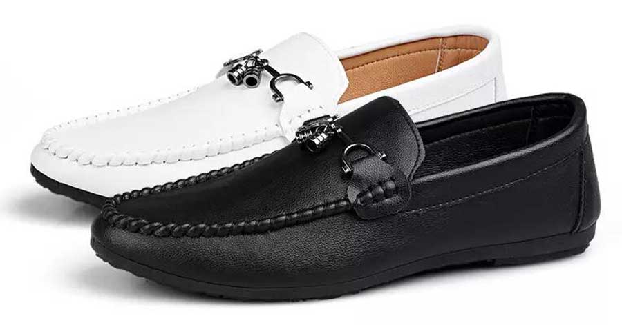 Men's tassel buckle leather slip on shoe loafers