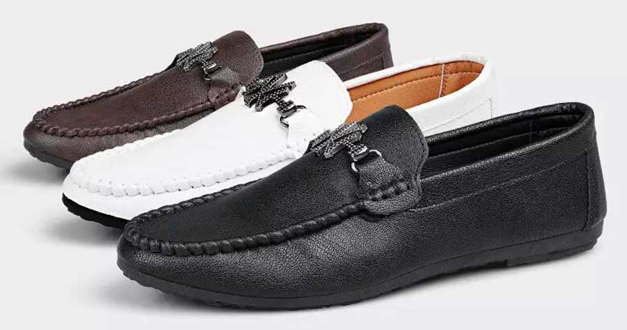 Men's N Y buckle on vamp leather slip on shoe loafers