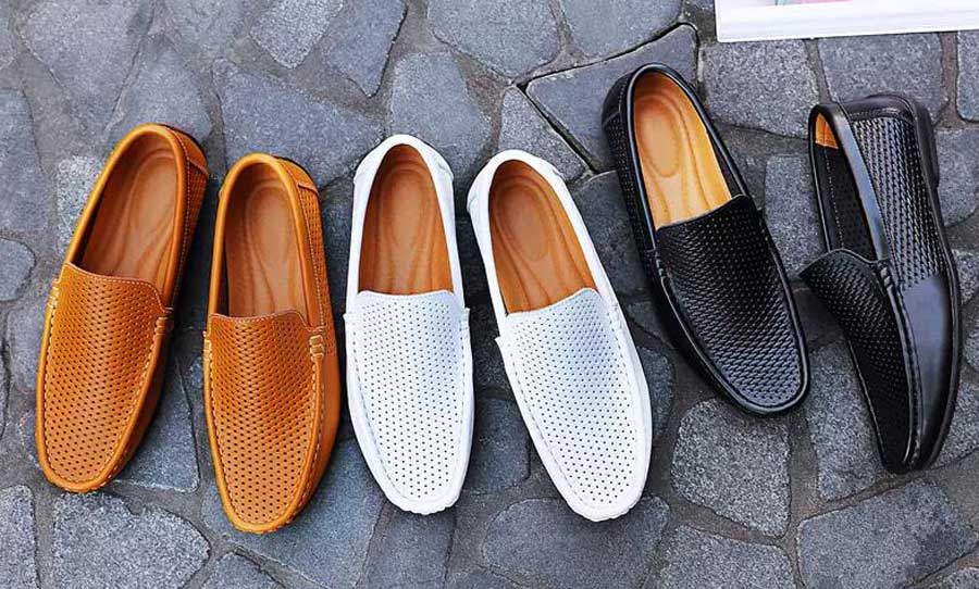 Men's hollow out leather slip on shoe loafers