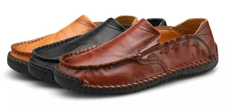 Men's retro sewed leather slip on shoe loafers