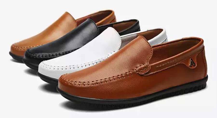Men's retro sewed slip on shoe loafer metal design