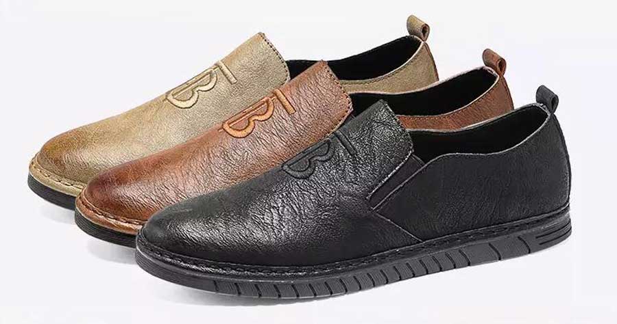 Men's pattern on vamp leather slip on shoe loafers