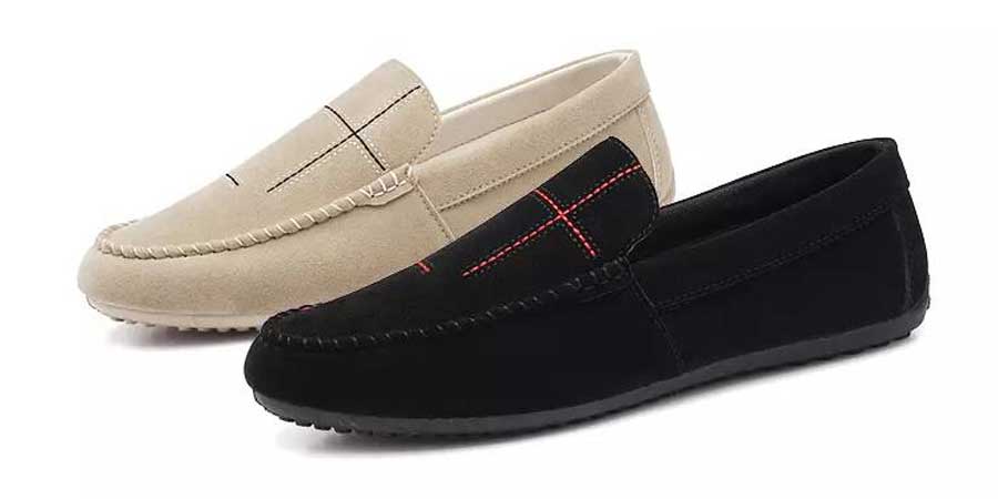 Men's cross stripe leather slip on shoe loafers