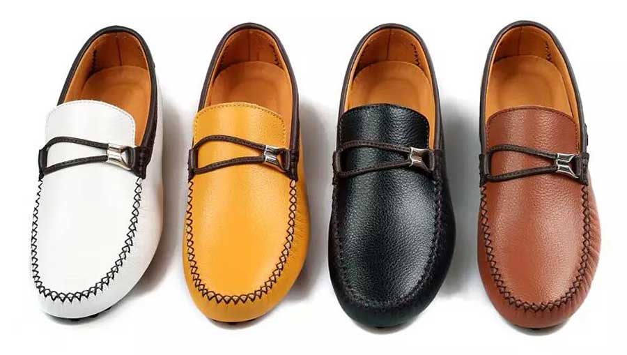Men's double rope buckle leather slip on shoe loafers