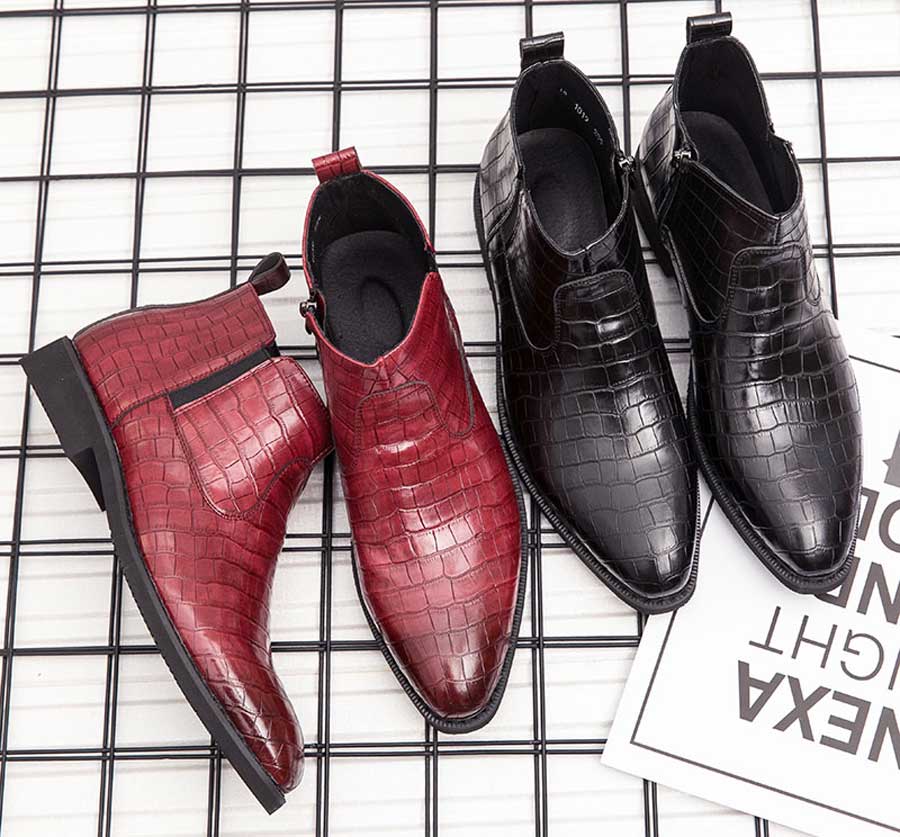 Men's retro croco skin pattern slip on dress shoe boots