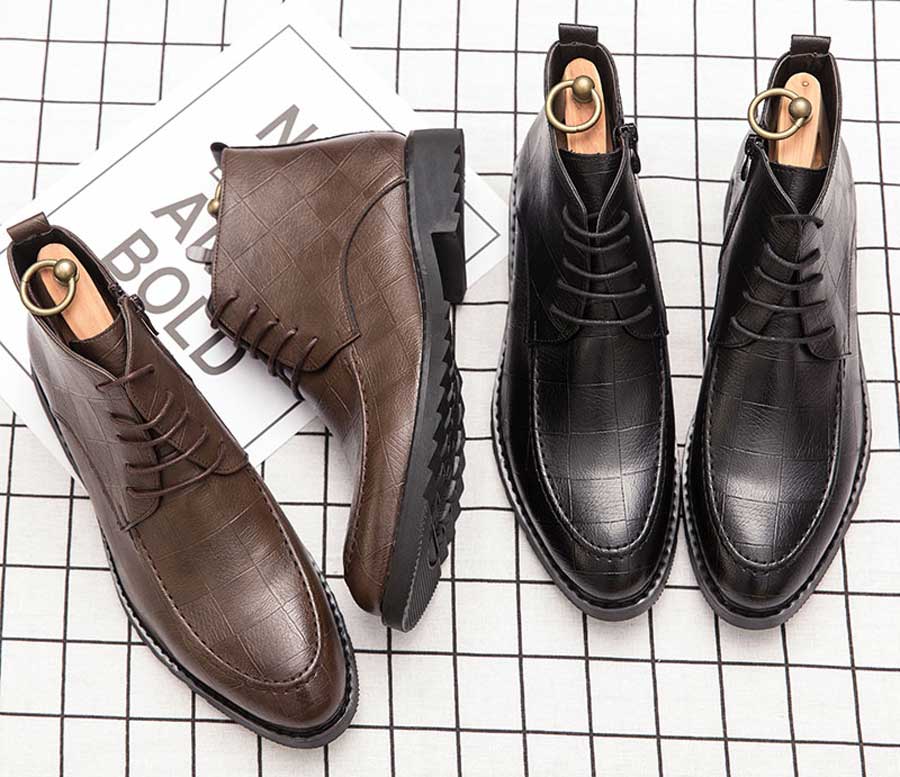 Men's check pattern derby dress shoe boots