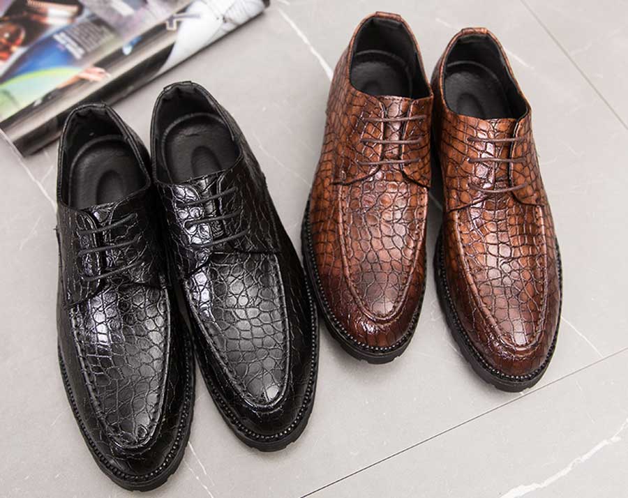Men's retro croco skin pattern derby dress shoes