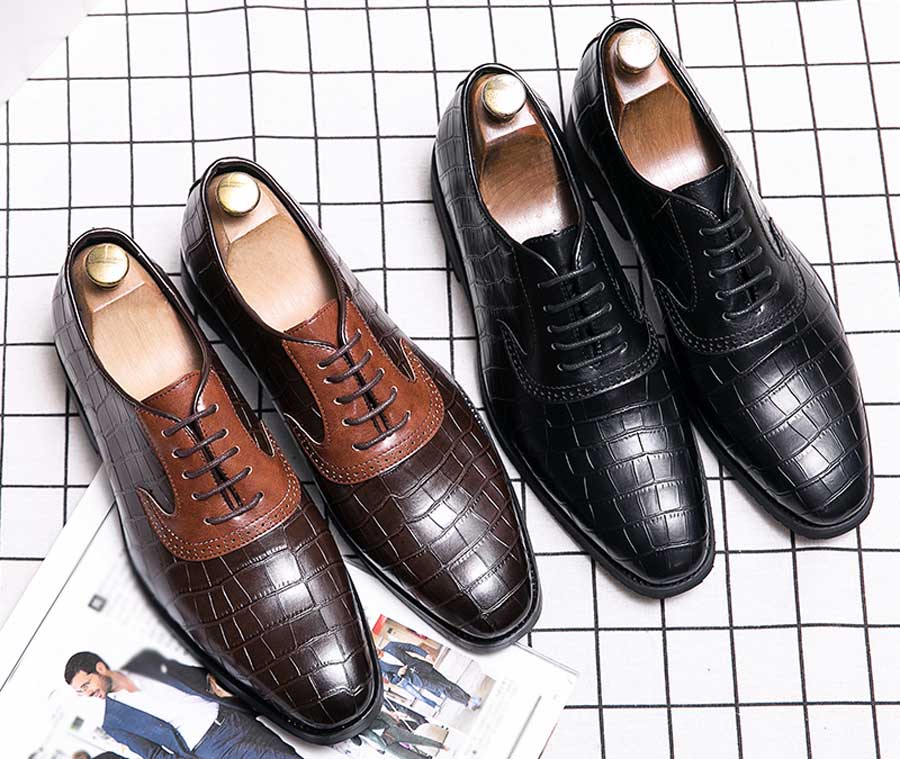 Men's brogue croc skin pattern oxford dress shoes