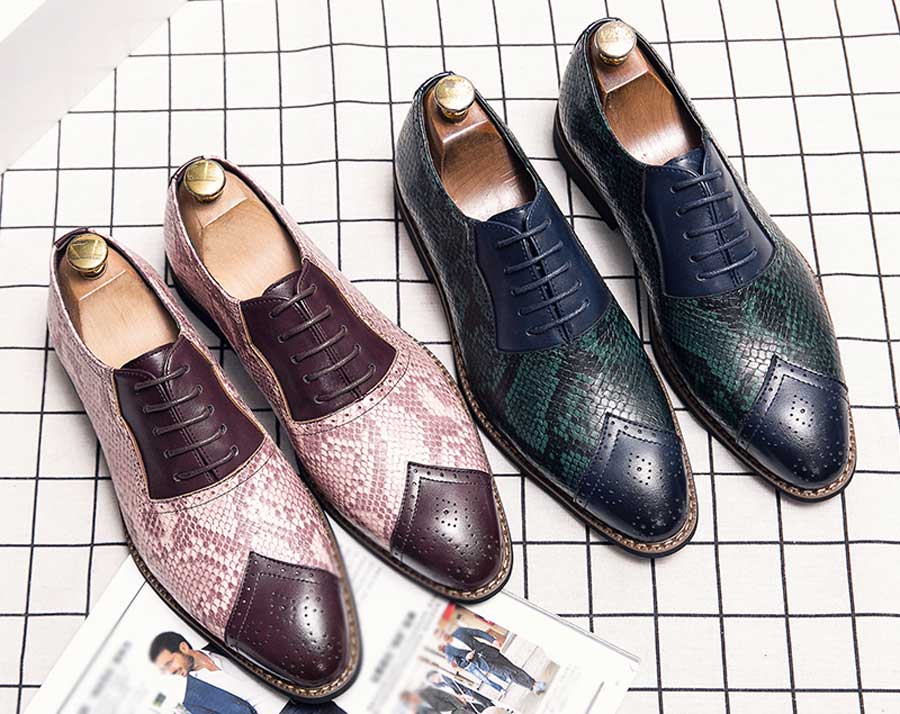 Men's brogue snake skin pattern oxford dress shoes