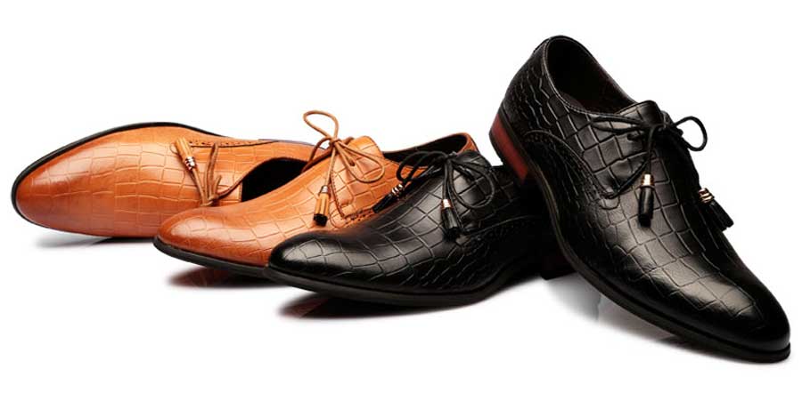 Men's tassel lace croc skin pattern brogue dress shoes