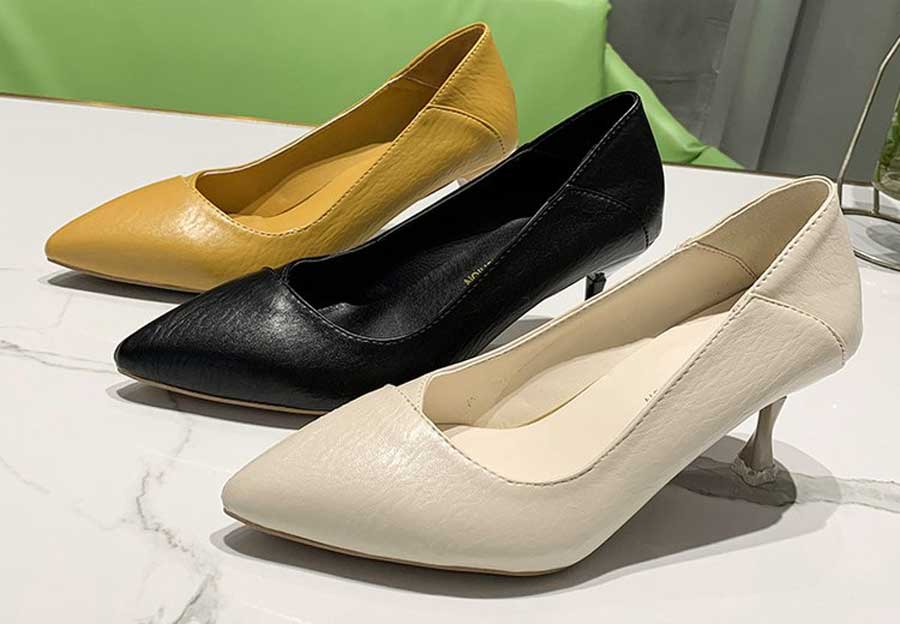 Women's sewed design plain slip on heel dress shoes