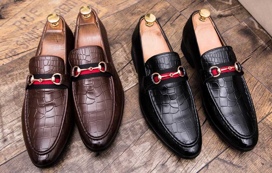 Men's croc pattern buckle on stripe slip on dress shoes