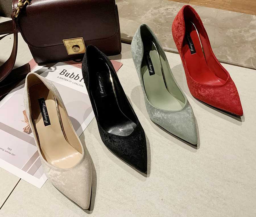 Women's suede slip on slim high heel dress shoes