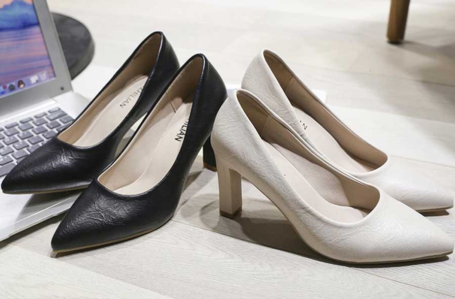 Women's point toe slip on high heel dress shoes in plain