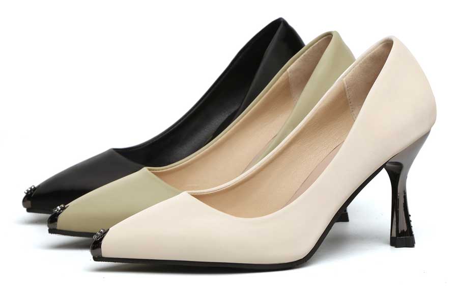Women's metal toe front high heel slip on dress shoes