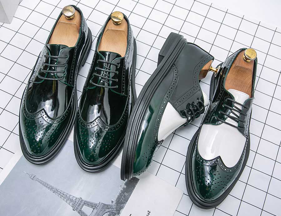 Men's patent leather brogue derby dress shoes
