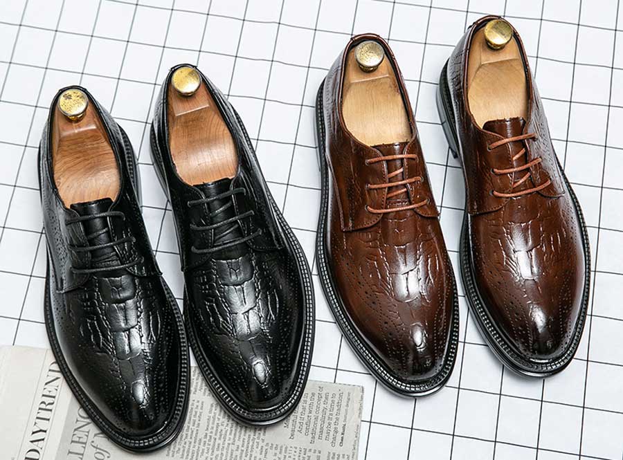 Men's croc skin pattern brogue derby dress shoes