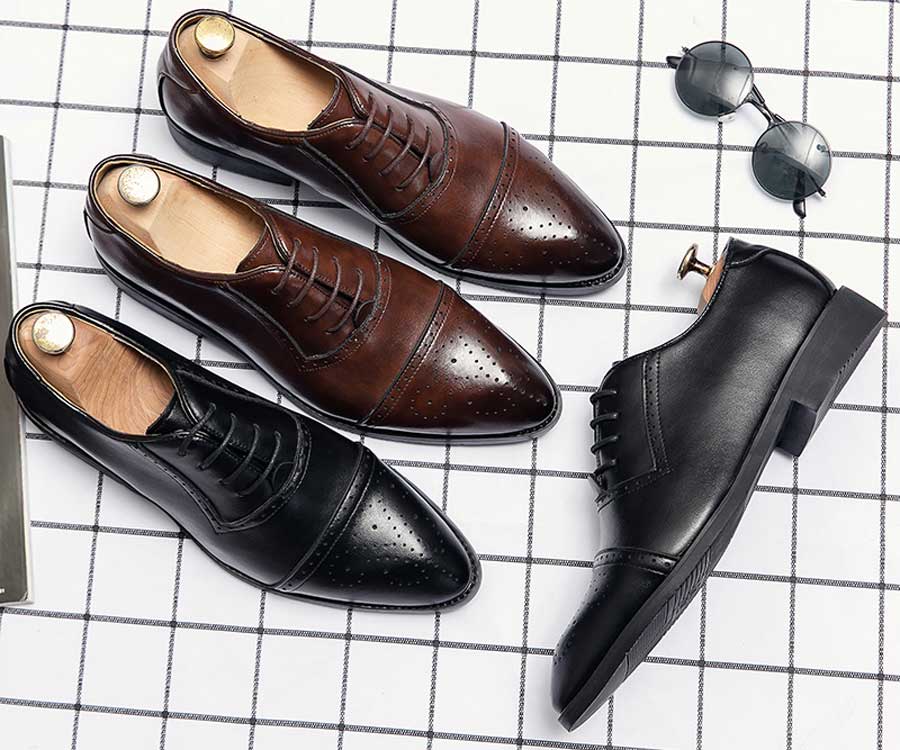 Men's retro brogue point toe oxford dress shoes