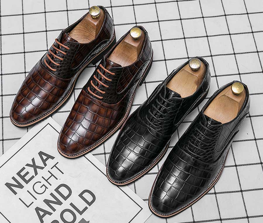 Men's retro crocodile skin pattern oxford dress shoes