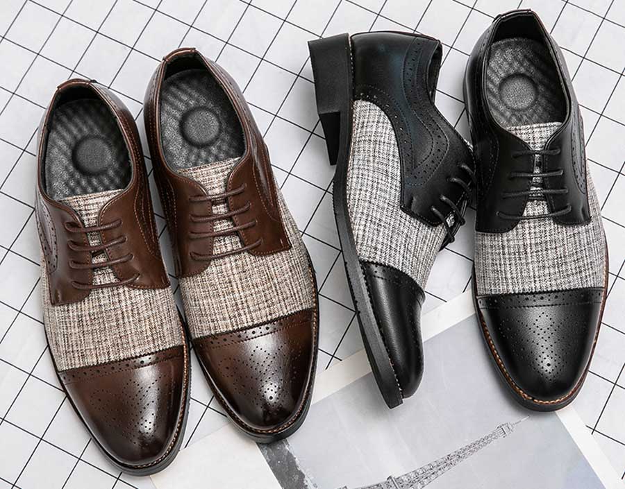 Men's stripe texture brogue derby dress shoes