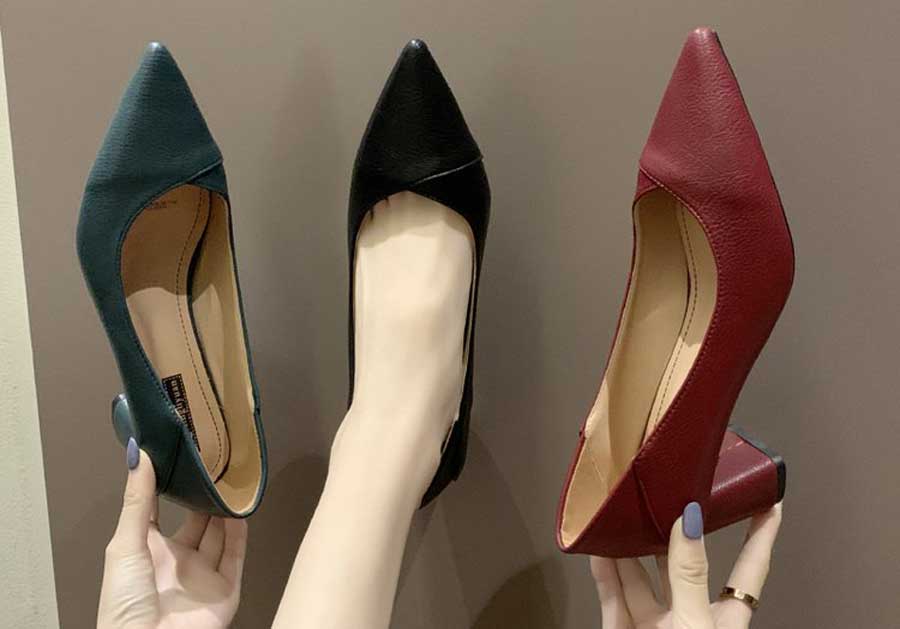 Women's point toe slip on heel dress shoes in plain