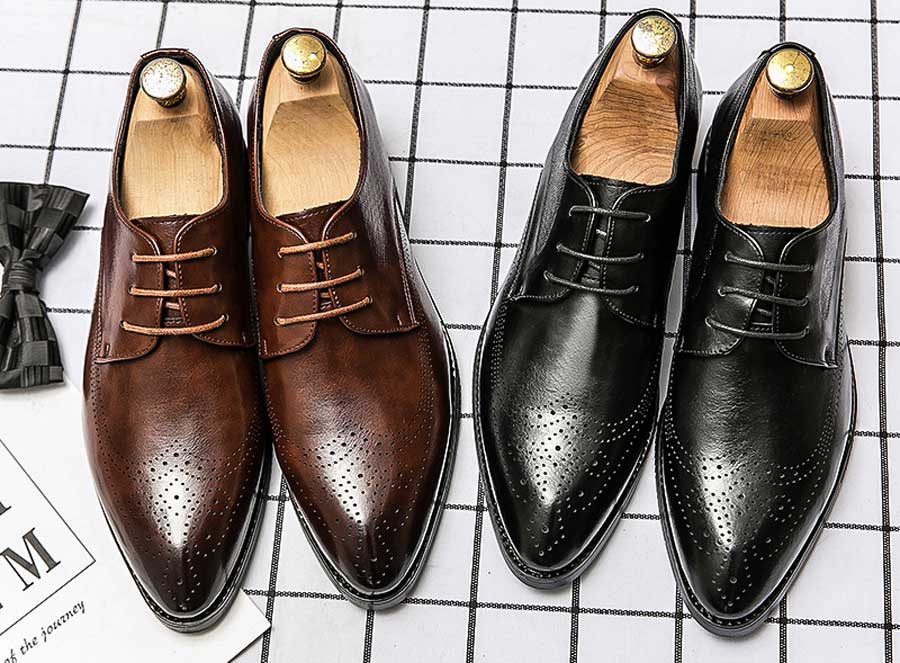 Men's retro brogue point toe derby dress shoes