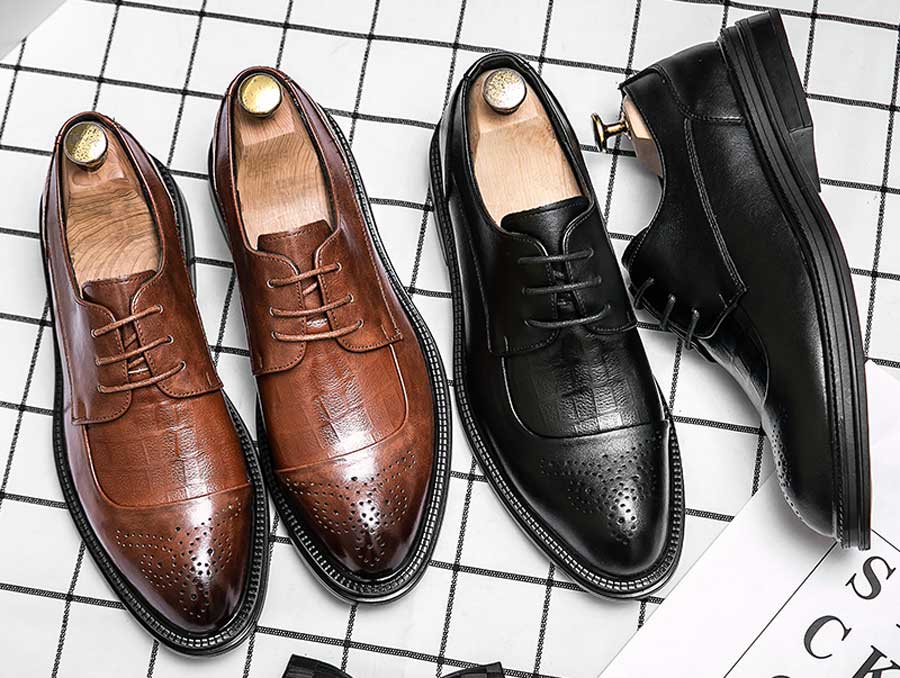 Men's pattern retro brogue derby dress shoes