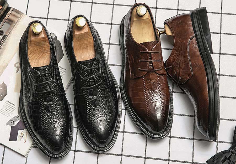 Men's croc skin pattern retro derby dress shoes