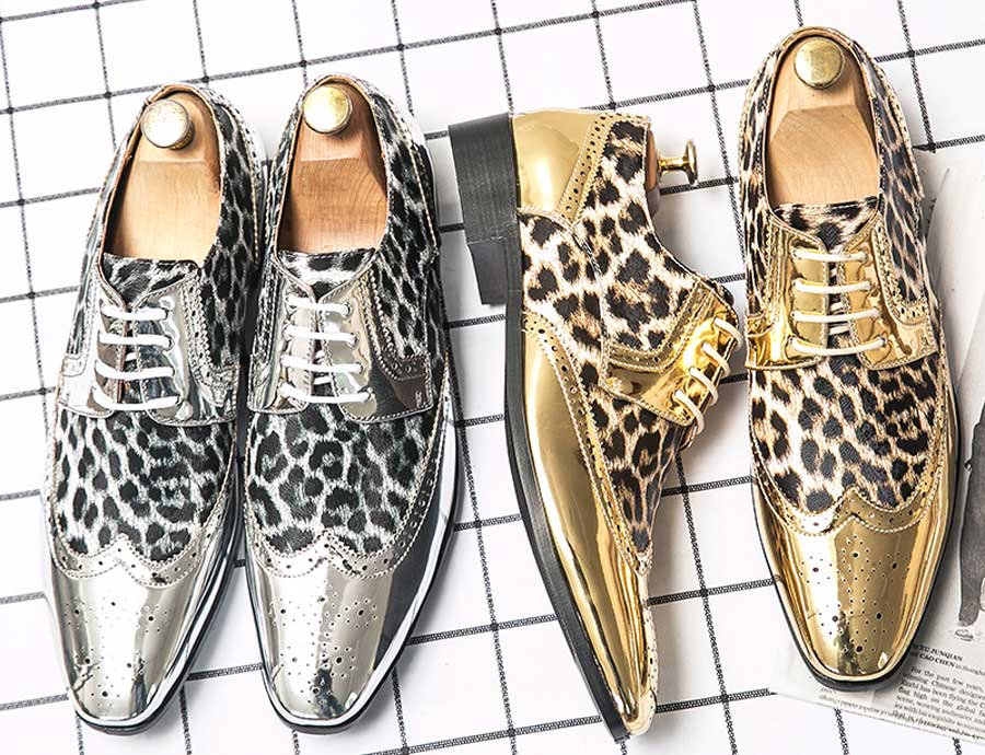 Men's leopard pattern brogue derby dress shoes