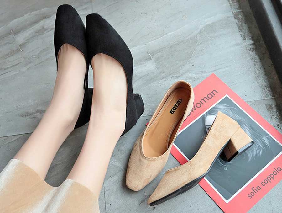 Women's suede slip on low heel dress shoes