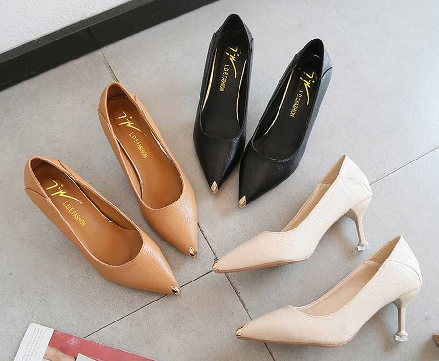 Women's metal toe front heel slip on dress shoes