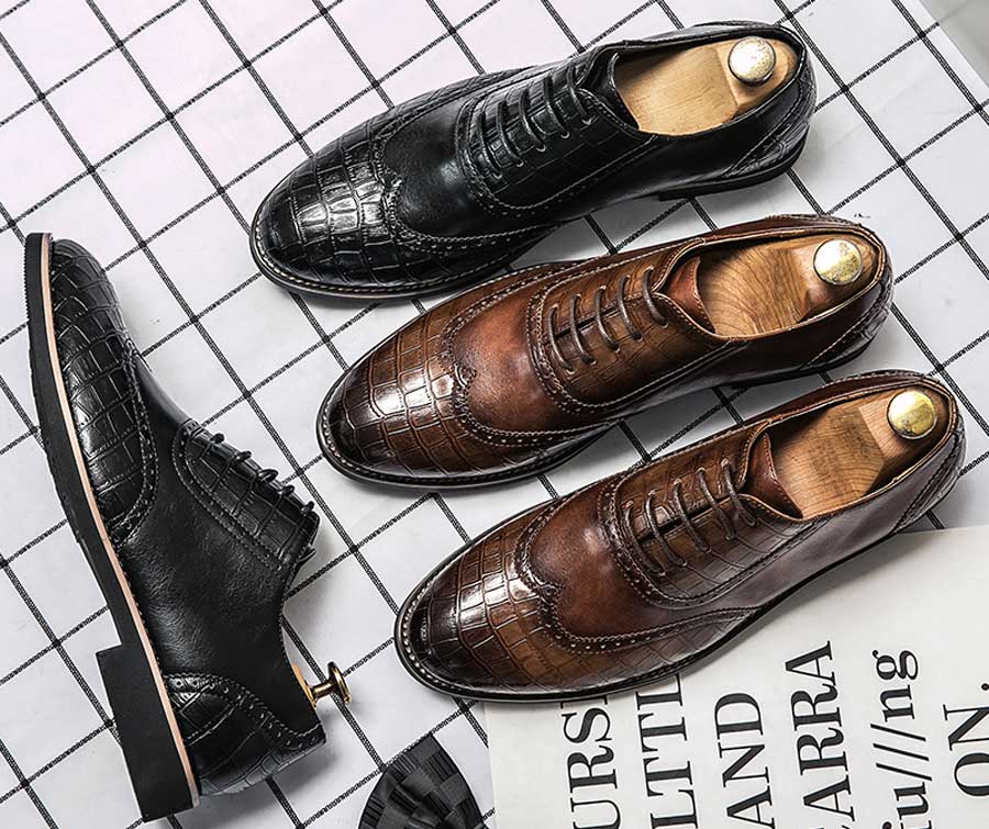 Men's croc skin pattern retro brogue oxford dress shoes