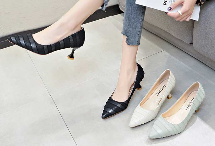 Women's stripe texture slip on heel dress shoes