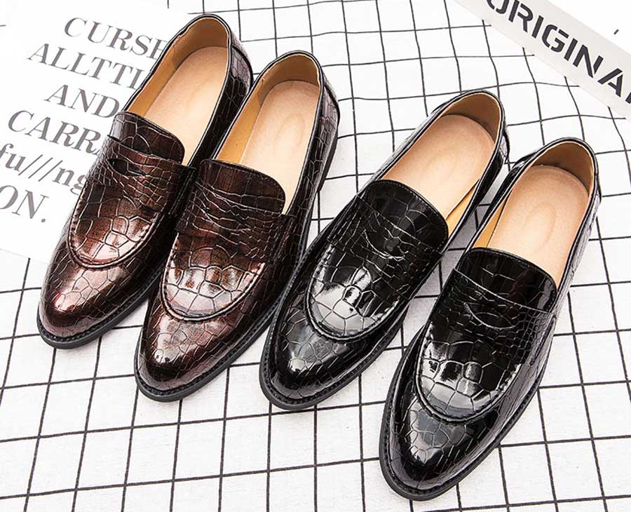 Men's croc skin pattern penny slip on dress shoes