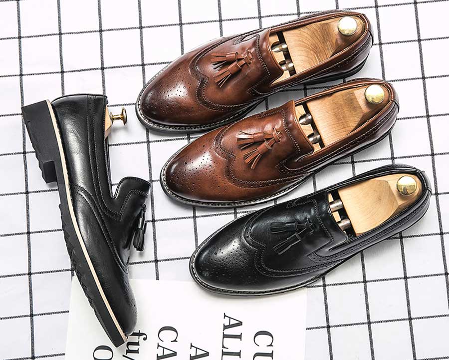 Men's brogue tassel on top slip on dress shoes
