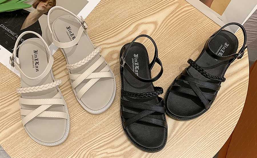 Women's cross strap design buckle flat shoe sandals