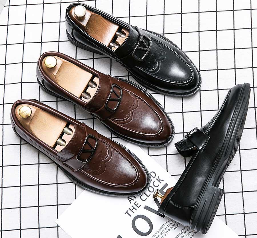 Men's pattern metal decorated penny slip on dress shoes