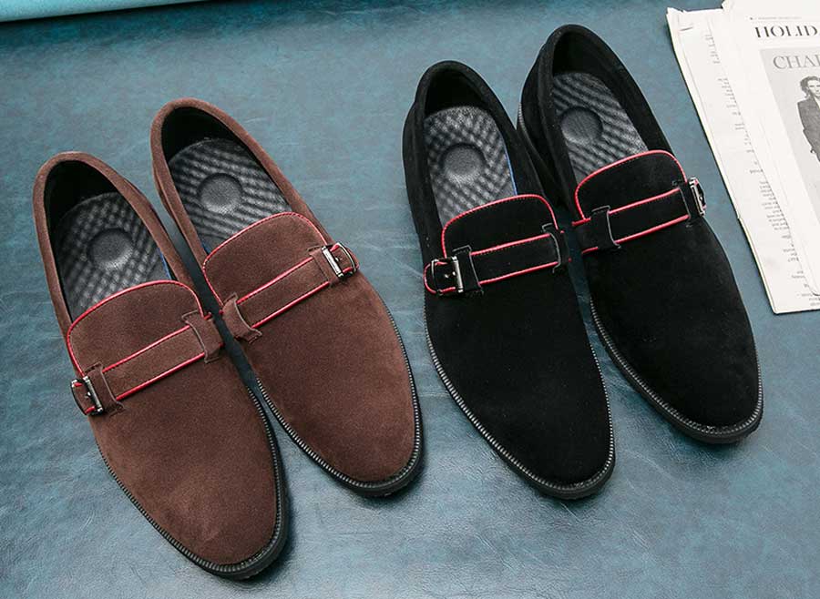 Men's suede buckle strap slip on dress shoes