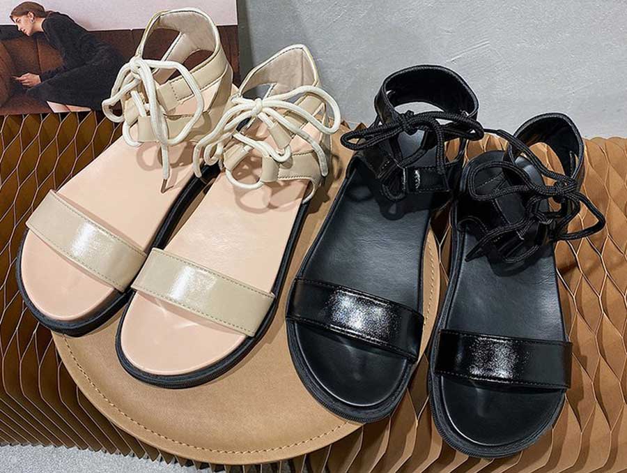 Women's leather ankle lace strap shoe sandals