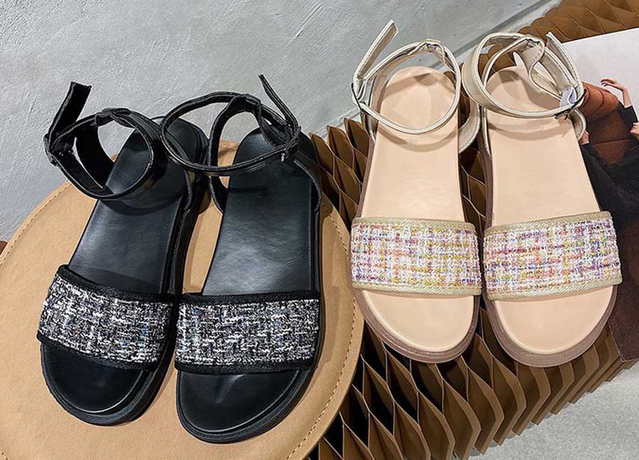 Women's texture pattern ankle strap shoe sandals