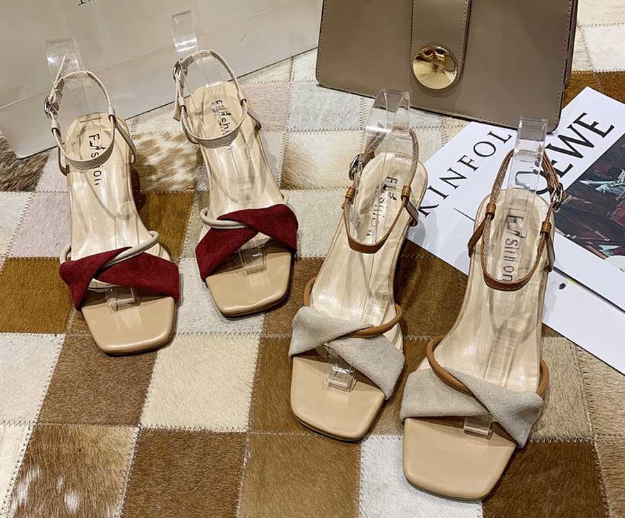 Women's bowknot ankle strap mid heel shoe sandals