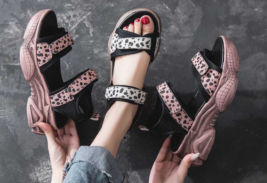 Women's velcro patterned strap slip on shoe sandals