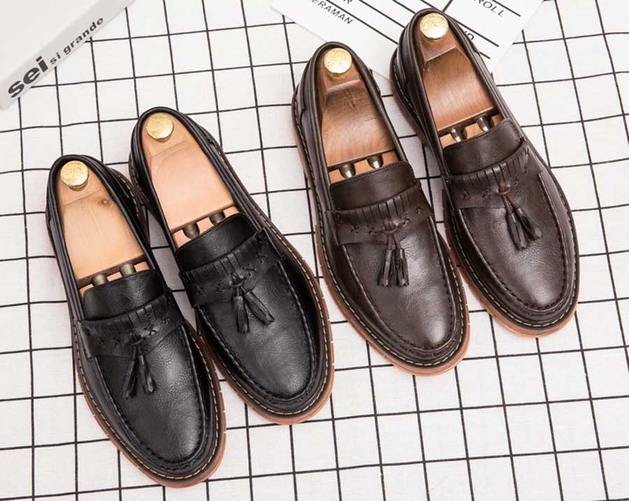 Men's retro tassel on top slip on dress shoes