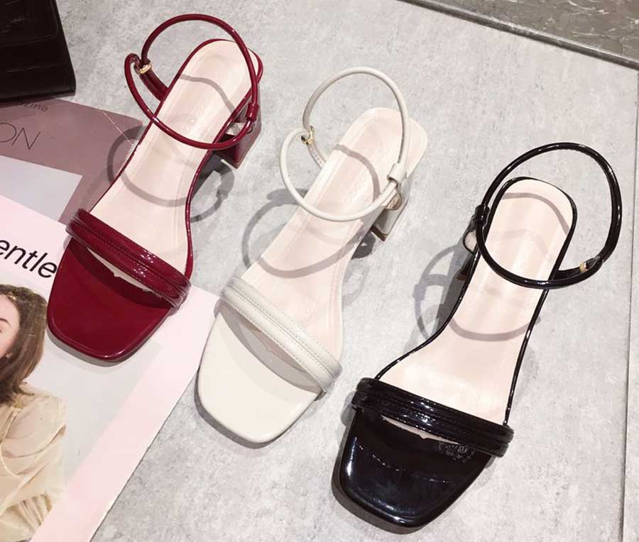 Women's square toes slip on heel shoe sandals