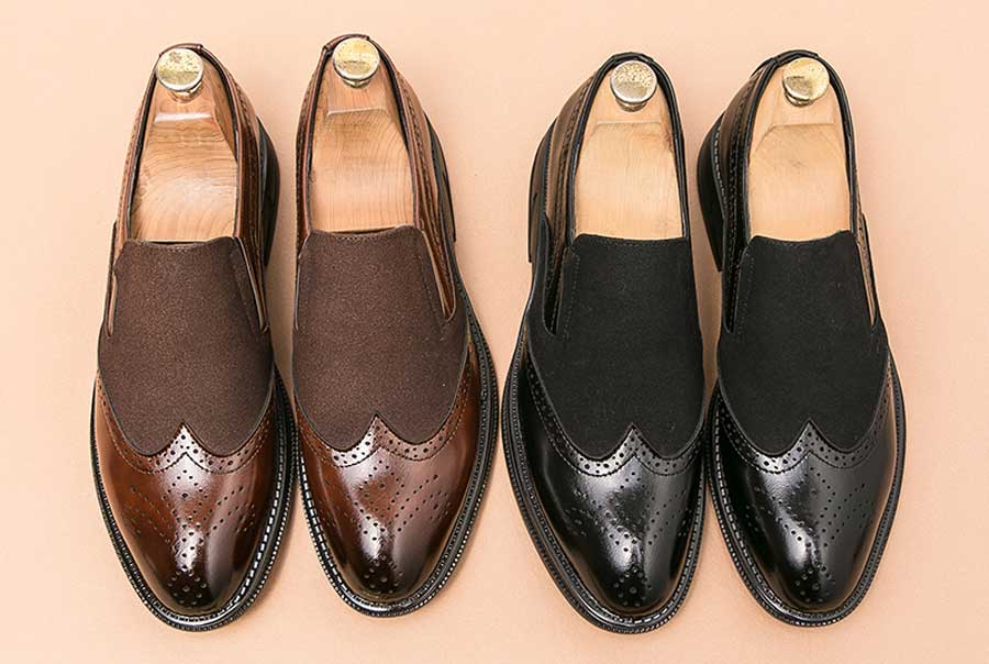 Men's retro suede vamp brogue slip on dress shoes